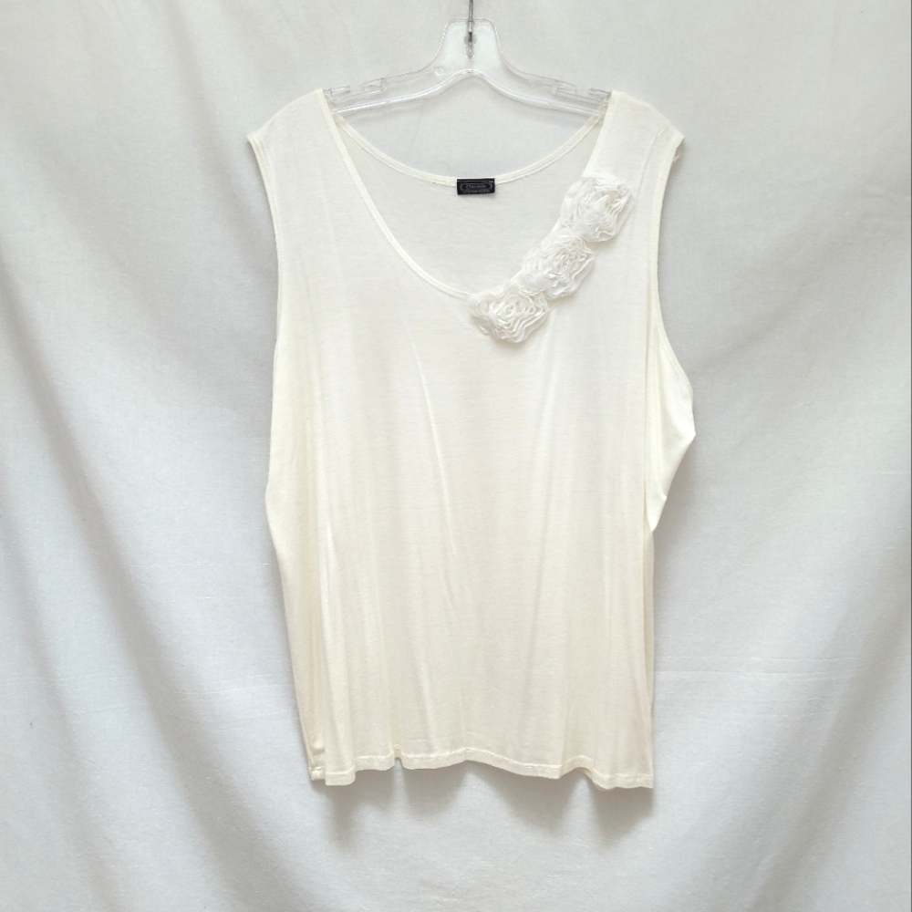 Clientele white applique top plus size blouse 22 lightweight 3X casual stretch
